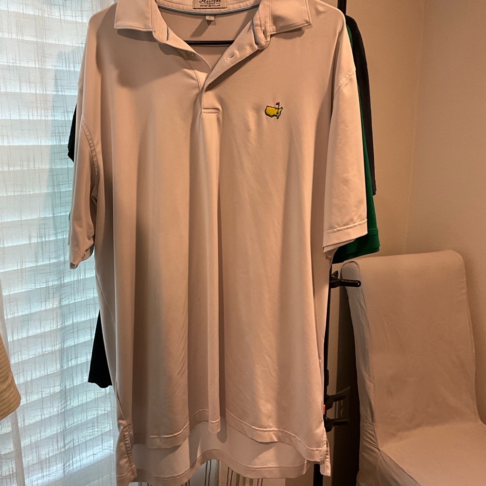 Masters White Polo Shirt with Embroidered Yellow and Green Logo by Peter Millar